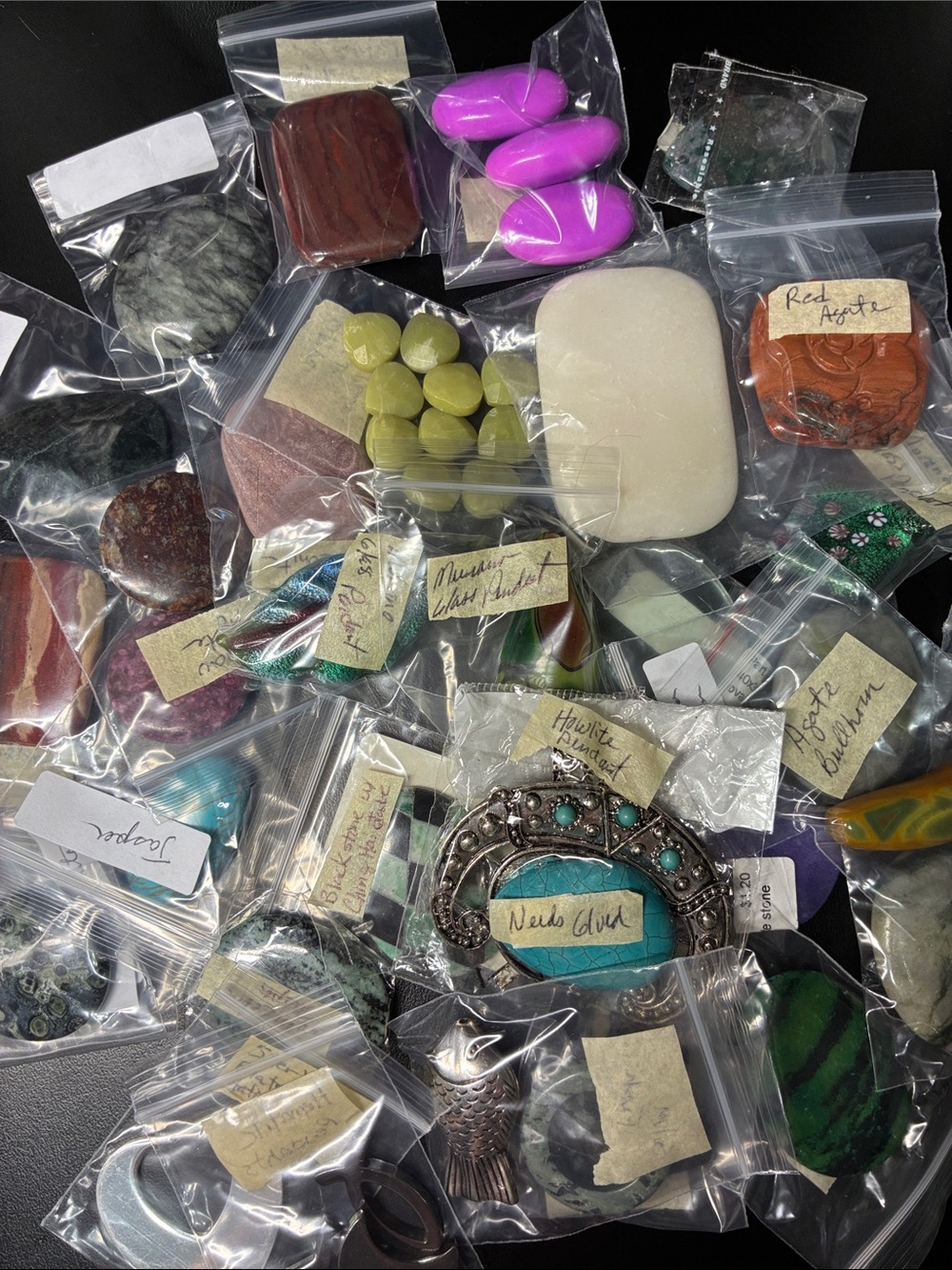 Mixed 35+ Assortment of gemstone pendants and Murano glass pendants mixed lot
